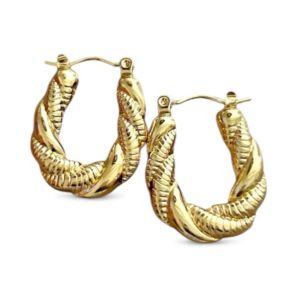 18K Gold Plated Twisted Hoop Earrings-New! - Picture 1 of 5